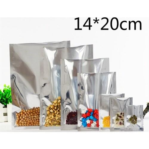 14*20cm Silvery Top Open Plating Aluminum Foil Heat Sealable Food Storage Plastic Bags Clear Coffee Tea Packaging Vacuum Pouch