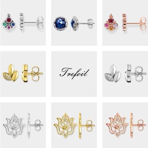 Ear Stud Royalty Colorful Lotus Leaves,925 Sterling Silver Fashion Jewelry Classic CZ Gift For Women Girl Wedding Stone Earrings