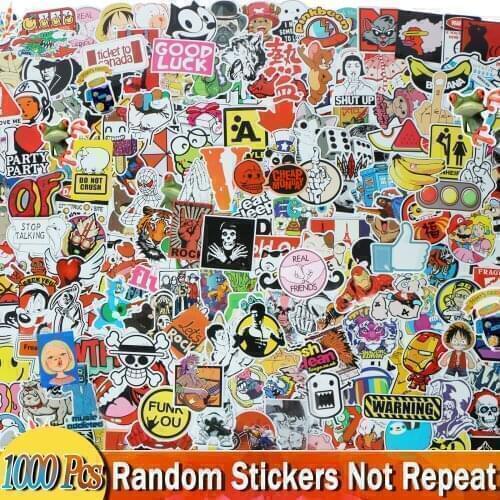 Mixed 1000 PCS Funny Cartoon Random Stickers Kids DIY Toys for Home Decor Luggage Car Bike Motorcycle Laptop Graffiti Sticker