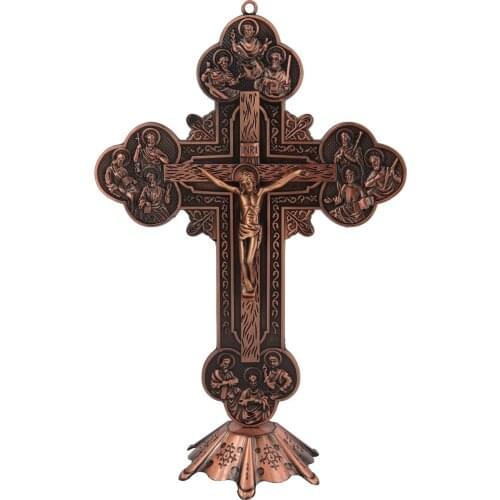 Hankroi Standing Crucifix Metal 12 inches Cross red copper colour