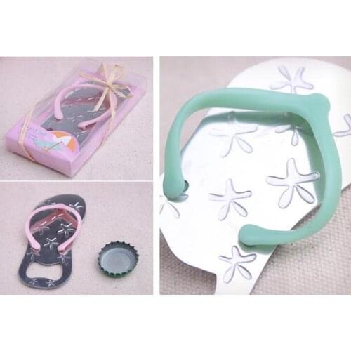 Wedding Bottle Opener 10pcs/lot Blue/Pink Starfish Beach Shoes Slippers With Gift Box