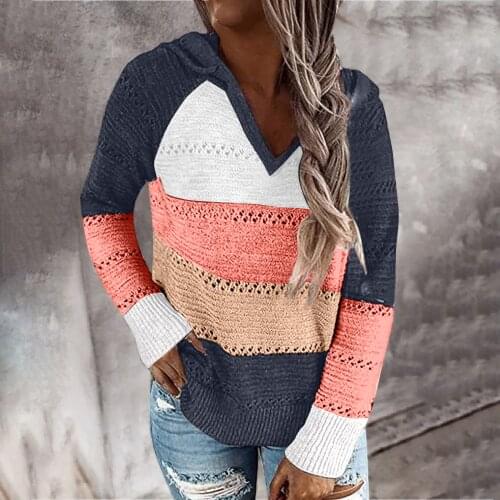 Patchwork Hooded Sweater V-Neck Long Sleeve Blouse Tops Fashion Women Casual Hoodies Pullovers Gray,Amy Green,Navy Daily Clothes