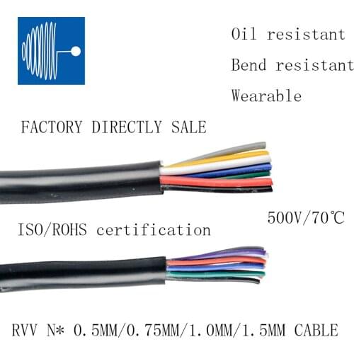 TRIUMPHCABLE/SHENGPAI High flexible 1 M RVV cable 1.5MM 2/3/4/5 cores multicore black jacket color control signal copper wire