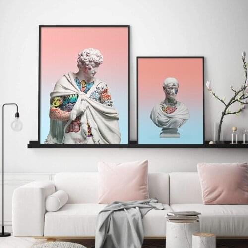 Vaporwave Art David Sculpture Poster and Print Abstract Graffiti Canvas Painting on The Wall Picture for Living Room Home Decor
