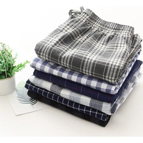 2021 Spring Men High-end 100% cotton sleep bottoms Male nighty trousers Men Casual Plaid pantalon pijama hombre pants XXL 100KGS