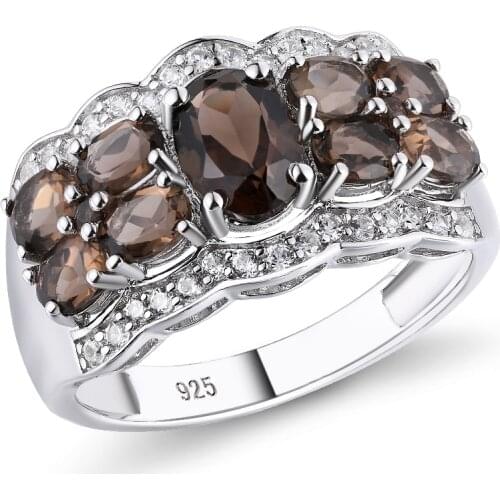 GZ ZONGFA Fashion Natural Smokey Quartz Women Jewelry 925 Sterling Silver French Natural Zircon Wedding Ring for gift
