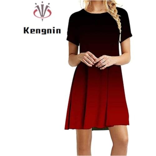 New 2021 Summer European Style Women Dresses Loose Gradient Ladies Vestidos Dress Patchwork Color Female Robe Dress KE1171