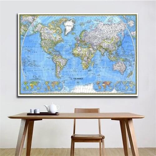 1pc World Map 1981 Detailed Poster Wall Chart 90*60cm Non Woven Map of World Poster Decor Horizontal Wallpapers Office Supplies