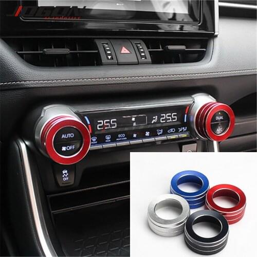 2pcs Accessories Aluminum Alloy Interior Air Conditioning Button Knob Ring Cover Trim For Toyota Rav4 2019 2020