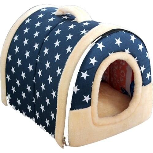 Soft Warm Star Pattern 2 in 1 Pet Nest Non-Slip Dog Cat Bed Foldable Winter Soft Cozy Sleeping Bag Mat Pad Cushions