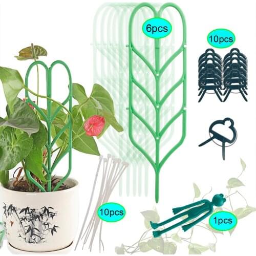 27 Pcs Indoor Plant Trellis Bundle Pack Climbing Garden Leaf Shape Supports Flower Lever Loop Gripper DYI Climbing Stems Clips