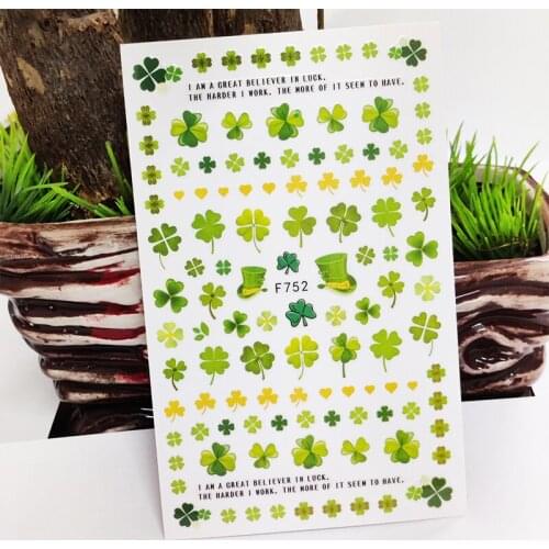 3D Nail Stickers Green Clover Flowers Plant Stickers for Nails Self-Adhesive Design Sticker for Manicure Nail Art Decoration
