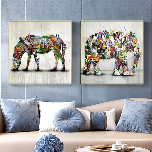 Abstract Graffiti Elephant Zebra Wall Art Pictures Watercolour Animals Canvas Prints Decorative Poster Painting For Living Room