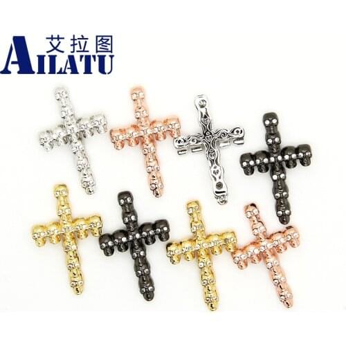 Ailatu 10 Pieces Cubic Zirconia Jesus Cross with Skeleton Skull Head Findings Beads for Bracelet or Necklace Pendants Jewelry