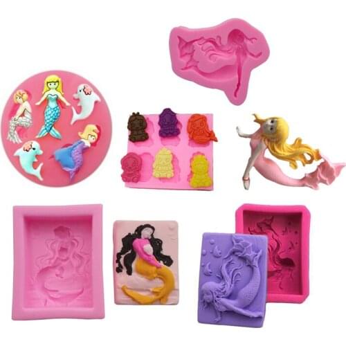Free Shipping Five Mermaid Cooking Tools Wedding Decoration Silicone Mould Baking Fondant Sugar Craft Diy Cake Candy
