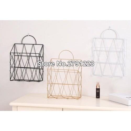 Metal Storage Basket Nordic Wall Hanging Storage Rack Net Iron Desk Magazine Newspaper Organizer Wall Decoration Holder