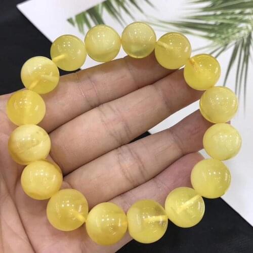 Certificate Natural Yellow Amber Gemstone 13.7mm Round Beads Bracelet Women Men Healing Stretch Crystal Amber Jewelry AAAAA