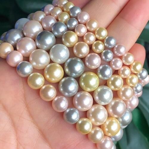 Natural Shell Yellow White Gray Imitation Pearl Beads Smooth Loose Spacer Beads For Jewelry Making Diy Woman Bracelet Necklace