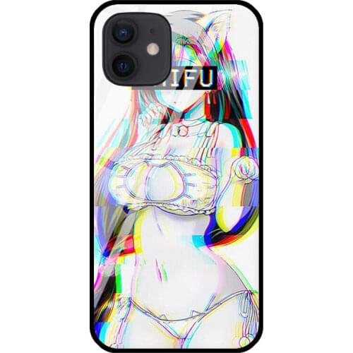 Waifu Anime Neko Girl Glitch Aesthetic Tempered Glass Case For iPhone 11 Pro Max XS 12 mini SE 7 8 Plus X XR Shell Cover Coque