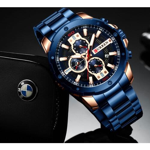 CURREN Mens Watches Top Brand Luxury 2021 Casual Sport Stainless Steel Clock Male Quartz Chronograph Wristwatches