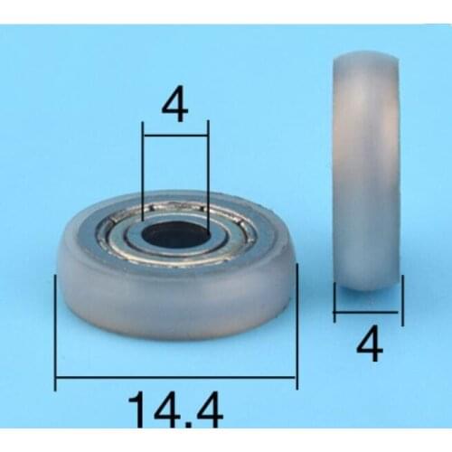 DuoWeiSi 4*14.4*4mm Nylon pom POM plastic coated bearing pulley showcase drawer small wheel 604zz bearing 47kg Inside 4mm