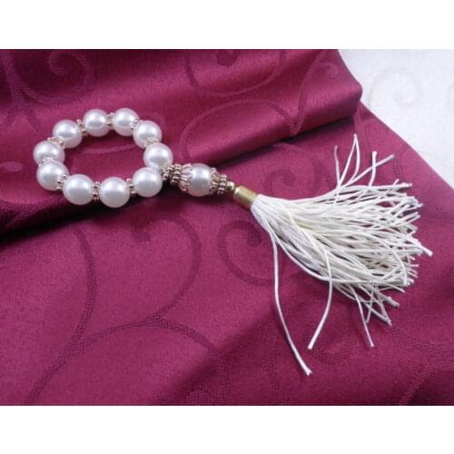 White pearl tassel napkin ring, beaded wedding napkin holder
