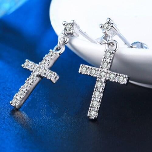 Fashion Women Luxury Jewelry White Zircon Cross Earring for Wedding Engagmenet Stud Dangle Earrings Gifts