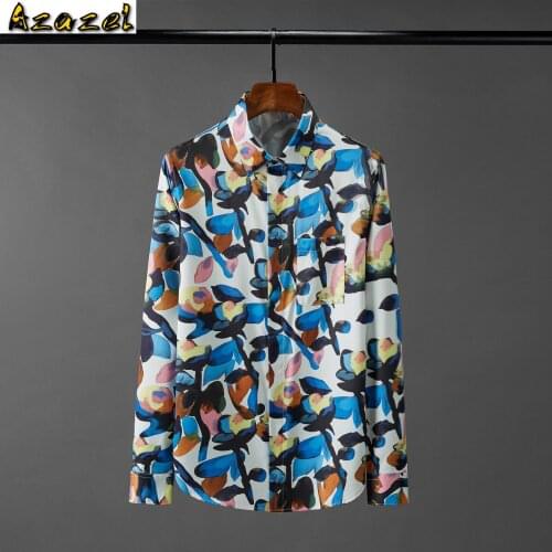 Azazel All Printed Mens Shirts High Quality Long Sleeve Party Mens Dress Shirts Fashion Slim Fit Cotton Male Shirts 3XL