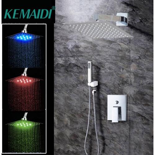 KEMAIDI 8"LED & 8"Without LED Luxury Bathrome Bathtub Rainfall Shower head Chrome Polished Wall Mounted Swivel Mixer Shower Sets