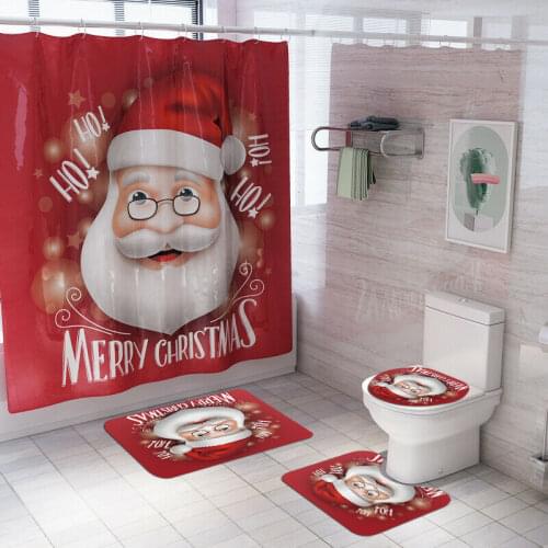 Christmas Bath Mat and Shower Curtain Set Anti Slip Toilet Bathroom Rugs Christmas Decoration Home Decor Bathtub Art Decor