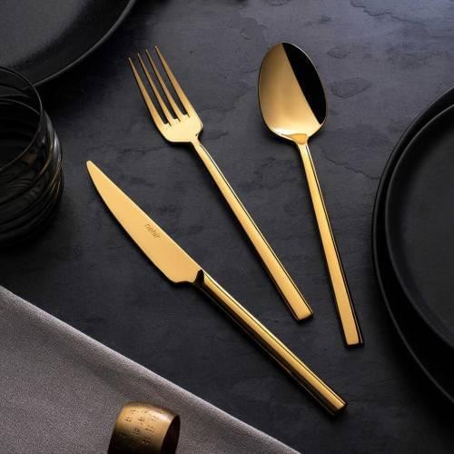Titanium Matte 24 Piece set Fork Spoon Flatware set Gold