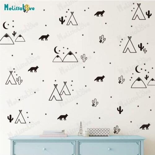 Wild Desert Wall Decals Tree Animals Arrows Moon Star Wall Stickers for Kids Rooms Baby Nursery Vinyl Decal House Decor JW585