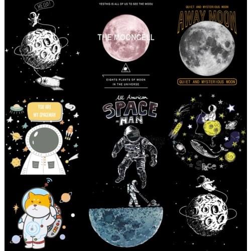 DIY Astronaut Space Patches For Clothing Moon Adventure Iron On Transfers Patches On Clothes Thermo-stickers Cartoon Stripes