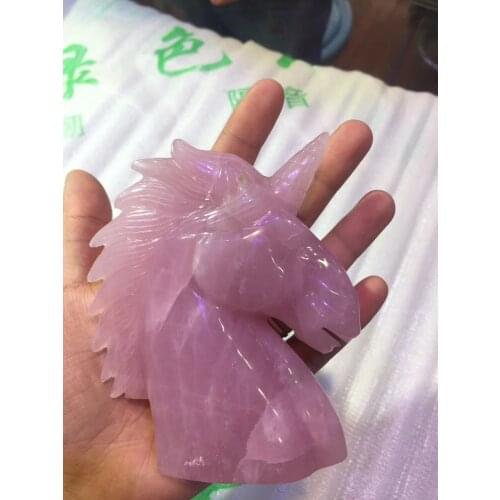 Natural Rose Quartz Crystal Unicorn Hippocampus Manual Carving healing