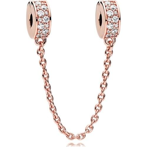 New Silver Rose Gold Beads Charm Rhinestone Safety Chain Fit Pan Bracelet Bangle DIY Women Jewelry Making
