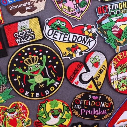 Oeteldonk Embroidery Patches For Clothing Frog Carnival for Netherland Patch Cartoon Forg Applique Ironing Applications Stickers