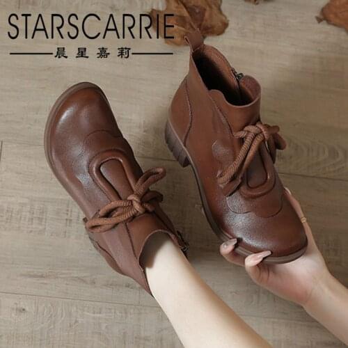 2021 autumn and winter original ethnic style retro womens shoes mid-heel leather womens short boots comfortable riding boots