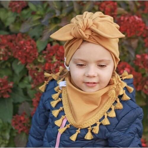 Autumn Girls hat Scarf set Baby Girls TurbanHhat Set Children Hat Scarf-Collar Cotton Kids Hat 2 PCS Sets D1404
