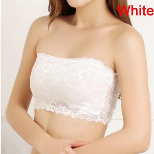 Sexy Lady Floral Lace Stretch Boob Tube Top Cropped Women Girls Soft Strapless Bandeau Bra