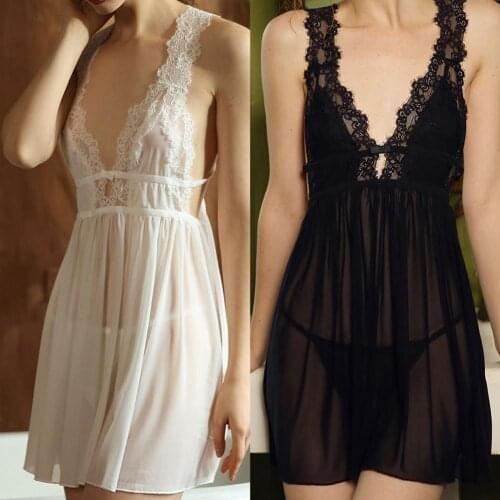 Sexy Nightgown Summer Womens Sleepwear V-Neck Sexy Bathrobe Night dress Casual Comfortable Lace Pajama Solid Color Nightwear