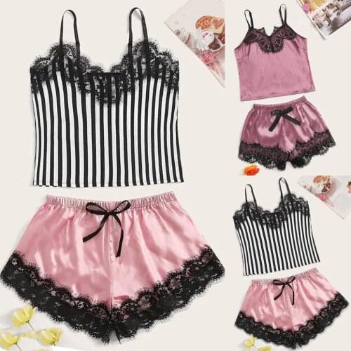 Sexy Lace Satin Homewear Set Women Lingerie Sleepwear Wireless Bra Camisole Homesuit Bowknot Shorts Set Nightgowns Robe Set 2019