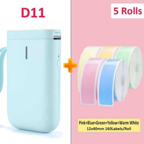 Blue Niimbot Label printer add 5rolls D11 Price Sticker Portable BT Thermal Label Printer Home and Office use USB Cable