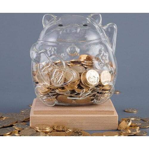 Glass Piggy Bank Beckoning Cat Piggy Bank Cartoon Piggy Bank Cat Shaped Piggy Bank Glass Craft Ornaments Coin Storage Box
