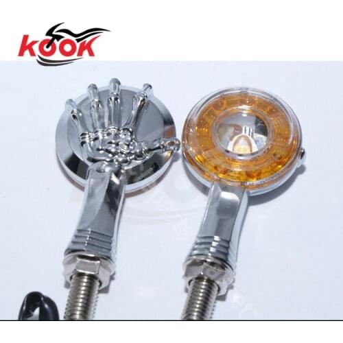 Round yellow lighting human skeleton hand silver motorbike indicator moto flashers brake blinker motorcycle turn signal light