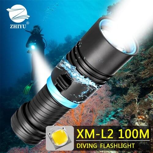 ZHIYU 100M Diving Flashlight Led Torch Underwater Lamp Rechargeable Cree Xm L2 18650 26650 Flash Light Hunting Waterproof Strong
