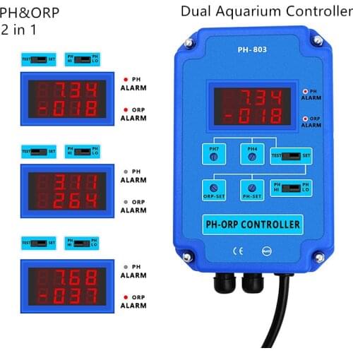 2 in 1 PH&ORP Tester Monitor pH Meter Water Quality Output Power Relay Control Electrode Probe BNC for Aquarium Hydroponics 40