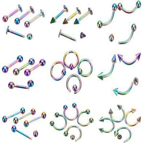 Punk Mix 9 Styles/Lot Surgical Stainless Steel Eyebrow Nose Lip Tongue Rings Piercing Tragus Cartilage Earring Body Jewelry
