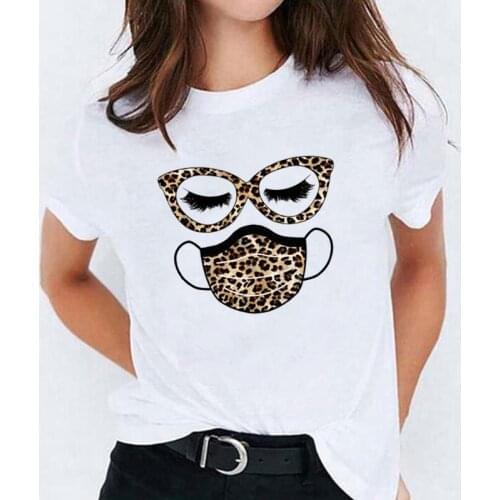 Summer Short Sleeve Fashion Leopard Face Mask Eyelash Print Women T Shirt Harajuku Tee Shirt Femme Casual T Shirt Women Tops