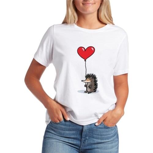 Womens T-shirt Cartoon Hedgehog Print T-shirt Womens Top Harajuku Graphic T-shirt Summer T-shirt White T-shirt Women