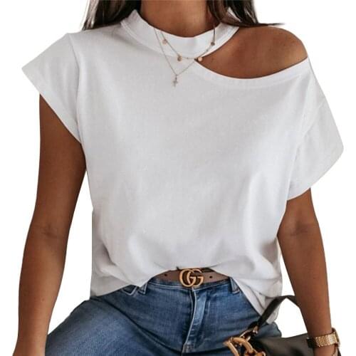 2020 Brief Style Women Cold Shorts T-Shirts Summer Casual Loose Halter Tops Lady Solid Short Sleeve Solid Tees Plus Size S-XXL